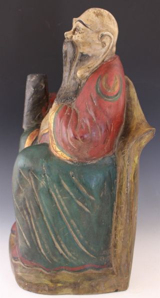 Vintage Chinese Export Carved Wood Seated Wise Man Figural Sculpture 2
