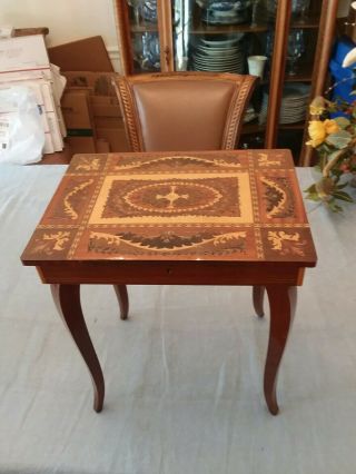 Vintage Wood Table - Marquetry Inlay - Card Table