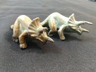 Mid Century Srg Co.  2 Triceratops Prehistoric Dinosaur Figure Bronze Metal