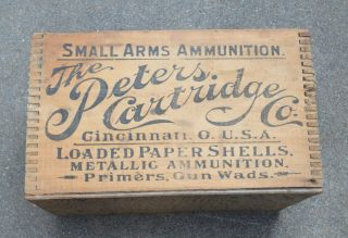 Old Antique Peters Cartridge Co Ammunition Wood Box Cincinnati Ohio