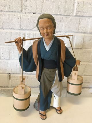Vintage Japanese Hakata Urasaki Doll Ceramic Figurine Woman Carrying Buckets