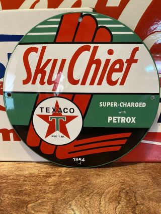 1954 Vintage Style " Texaco " Gas & Oil Plate Heavy Porcelain Sign 12 Inch