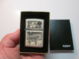 2002 Scrimshaw Howling Wolf Zippo Lighter