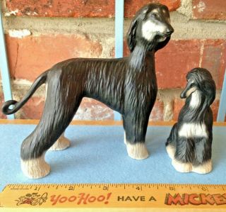 Vintage 1995 Rolfe Black & Tan Afghan Hound Dog Mom & Pup Porcelain Figurines