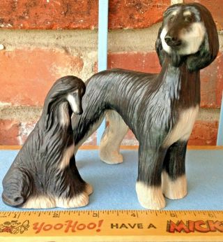 Vintage 1995 Rolfe Black & Tan Afghan Hound Dog Mom & Pup Porcelain Figurines 2
