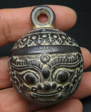 Antique Near Eastern Gilded Bronze Crotal Bell With Face