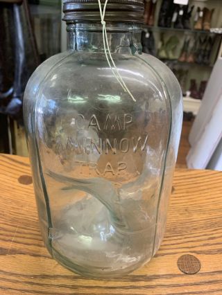 Vintage Glass Camp Minnow Trap Jar Checotah Okalahoma