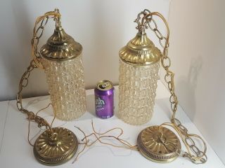 Vintage Ceiling Chain Hanging Pendant Glass Fixture Lamp Light Brass Support