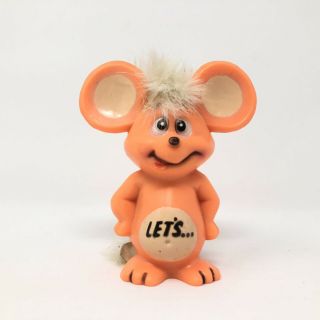 Vintage Russ Berrie 70s Peach Oily Jiggler Mouse Rubber Toy Figure Fur Accent