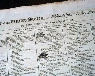 Rare 18th Century CAPITAL OF PHILADELPHIA Pennsylvania 1798 American Newspaper 2
