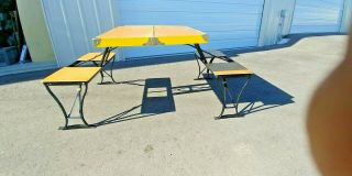 Vintage (yellow) Handy Folding Picnic Table And Chair Set - Milwaukee Stamping Co