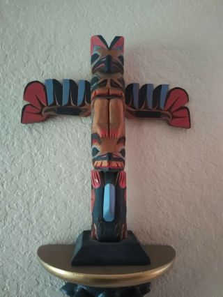 H.  Rudik 13 " Vintage Alaskan Indian Wood Carved Totem Pole Signed