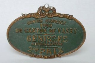 Green 1959 Vintage French Competition Award Plaque For Génisses Heifers