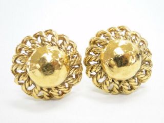 Auth Chanel Vintage Round Earrings Clip - On 2 Cc 3 Gold Tone France 38170270100 G