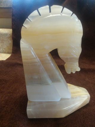 Vintage Marble Onyx Stone Horse Head Bookend Paperweight Mid Century Modern