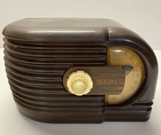 Vintage 30s Antique Zenith Brass Trim Old D Dial Mid Century Bakelite Tube Radio