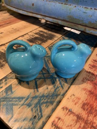 Vintage Fiesta Ware Pitcher Blue Salt And Pepper Shakers