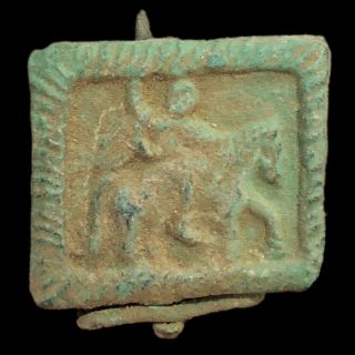 Ancient Roman Bronze Fibula Brooch Of A Horse And Rider - 200 - 400 Ad (2)