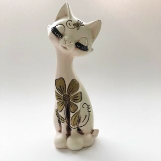Vintage Japan Eyelash Kitty Cat Ceramic Figurine Kitsch 8 1/2” Tall Unique A125
