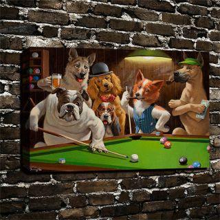 Not Framed Canvas Print Home Decor Wall Art Picture Dogs Playing Pool Billiards