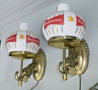 Vintage Pair Budweiser Beer Anheuser Busch Advertising Lamps Wall Sconces Globes