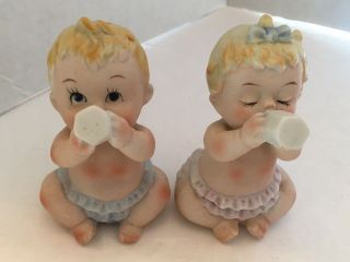 Vintage Fine Quality Le Go Twin Baby Girl / Boy Salt & Pepper Shakers Kewpie
