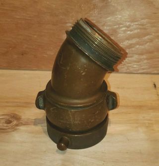 Fire Department Vintage 2.  5 " Brass Elbow With Pipe Thread Adaptor