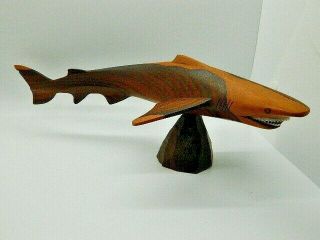 Vintage 70s Modern Carved Zericote Great White Shark Wood Figure Sculpture 14 "