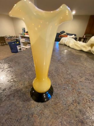 Vintage Amber Color Glass Bud Vase With Black Base