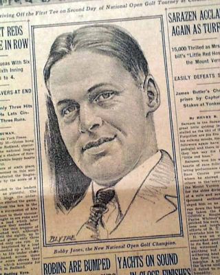 Bobby Jones Wins U.  S.  Open Golf Championship At Scioto Course 1926 Newspaper