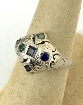 Vintage 18k White Gold Ring With 5 Gemstones Size 6.  1/4