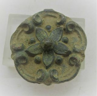 Detector Finds Ancient Medieval Bronze Floral Applique Mount