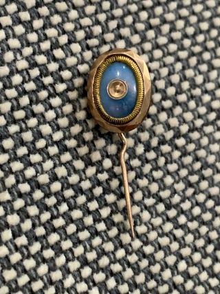 Vintage Antique 9 K Or Higher Gold Stick Lapel Pin W/ White Stone
