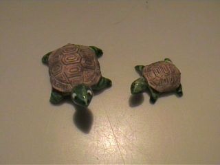 Vintage 1957 Hagen Renaker Miniature Mama & Baby Turtles With Brown Shells