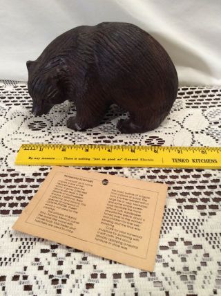 Hand Carved Ironwood Black Bear Figurine Wood Carving 7 " Long