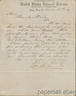 1864 Letter From A.  A.  Terrel Internal Revenue Collector Asking About Lincoln