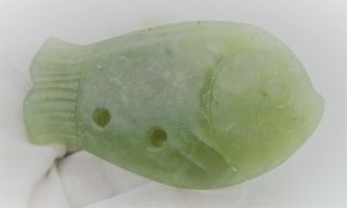 Old Chinese Qing Dynasty Jade Stone Carved Fish Statue
