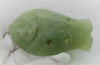 OLD CHINESE QING DYNASTY JADE STONE CARVED FISH STATUE 2