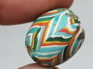 Extremely Rare Museum Quality Large Phoenician Glass Rainbow Bead 6,  2 Gr.  20mm