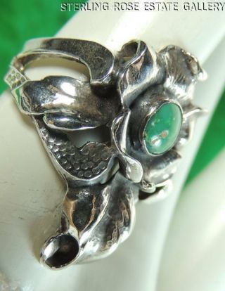 Vintage Hand Crafted Flower Turquoise Sterling Silver.  925 Cocktail Ring Size 6