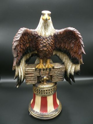 Large Majestic Eagle On U.  S.  Flag Bell Statue Figurine