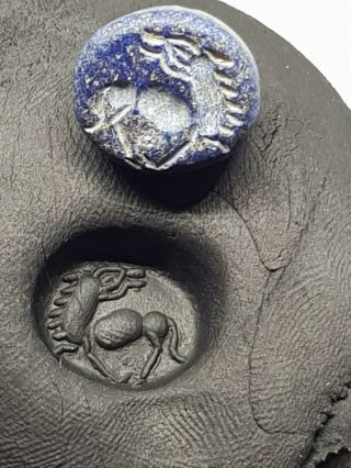 Stunning Intact Rare Ancient Lapis Lazulli Stamp Seal Pendant 300 Bc.  8,  9 Gr.  19mm