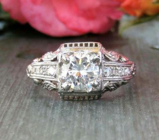 Antique Vintage Art Deco 2ct Diamond Engagement Wedding Ring 14k White Gold Over