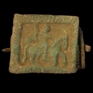 Ancient Roman Bronze Fibula Brooch Of A Horse And Statue - 200 - 400 Ad (7)