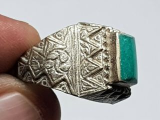 STUNNING RARE MEDIEVAL SILVER RING SQUARE STONE 7.  8 GR 19 MM 2