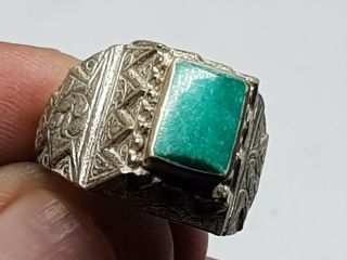 STUNNING RARE MEDIEVAL SILVER RING SQUARE STONE 7.  8 GR 19 MM 3