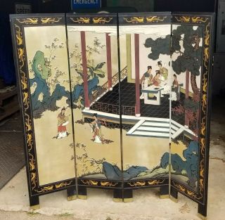 Vintage Asian Chinese Coromandel Screen Room Divider 4 Panel