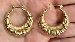 Vintage 14k Gold Earrings Diamond Cut Hoops Marked & Exc Not Scrap