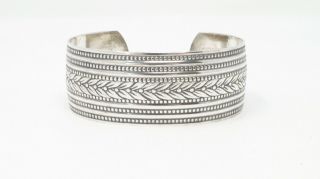 Vintage Designer Danecraft Wide Floral Pattern Sterling Silver Cuff Bracelet