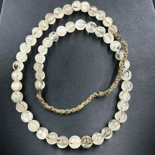 Antique Roman Old Crystal Rock Stone Melon Carved 10mm Beads Strand Necklace